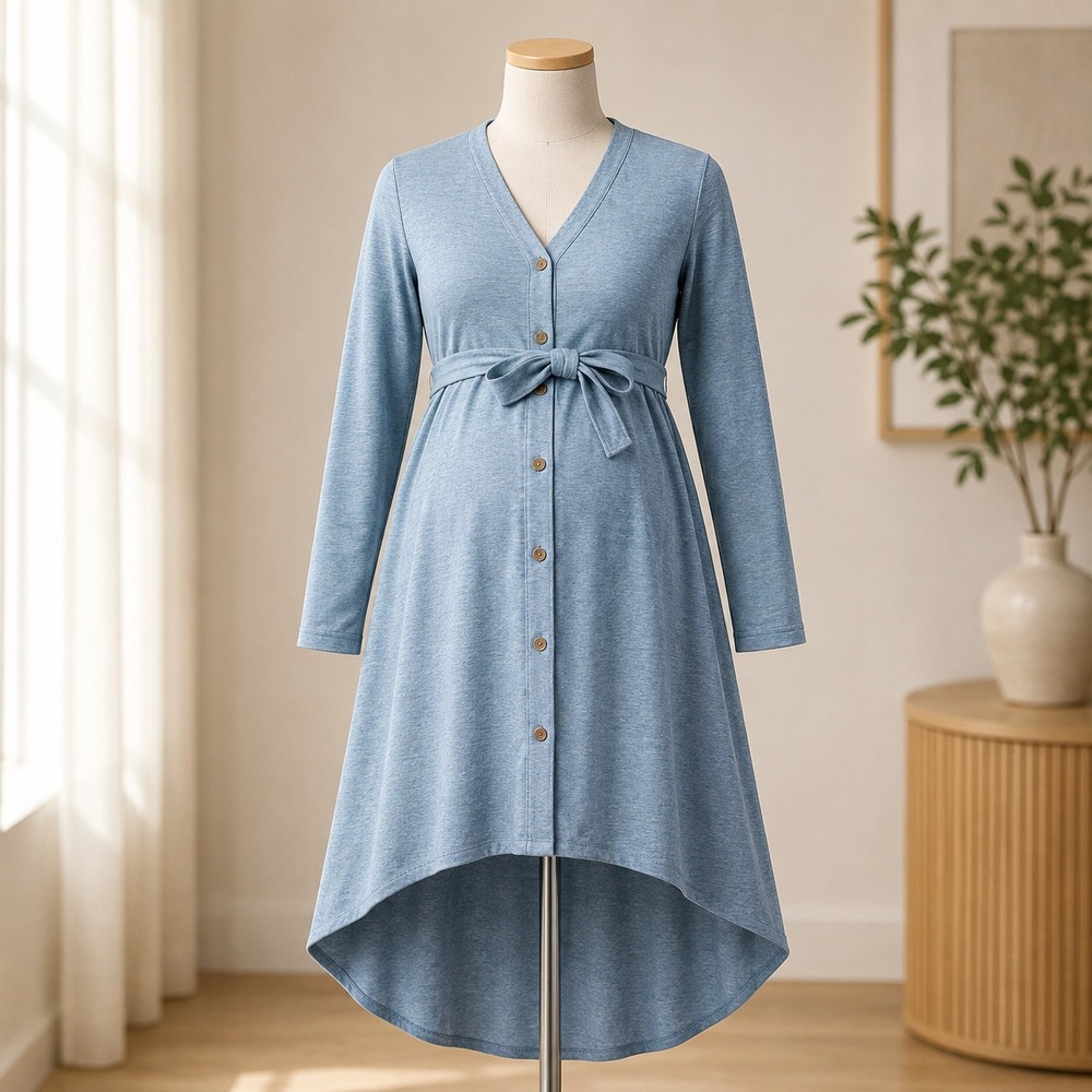 NEW Cuddl Duds Duster Cardigan Womens Large Blue Space Dye Belted High Low Hem